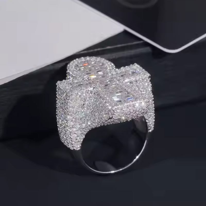 925s & Vvs Moissanite Ankh Baguette Cut Chunky Ring With Iced Out Shine - Image 4