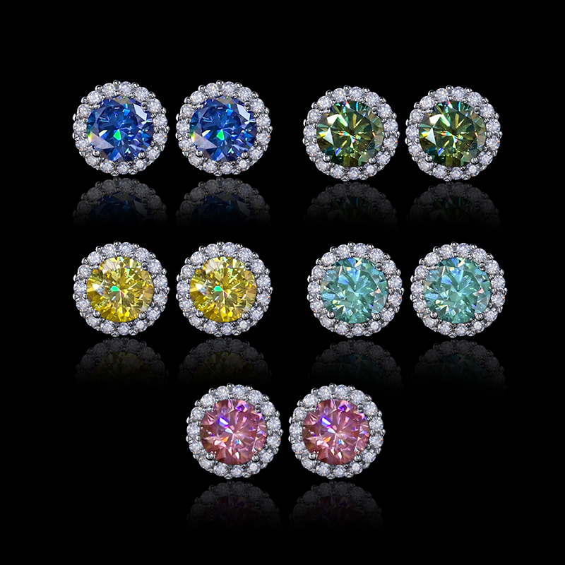 1ct S925 & Moissanite Round Halo Earrings Iced Out Shine With Street Luxury