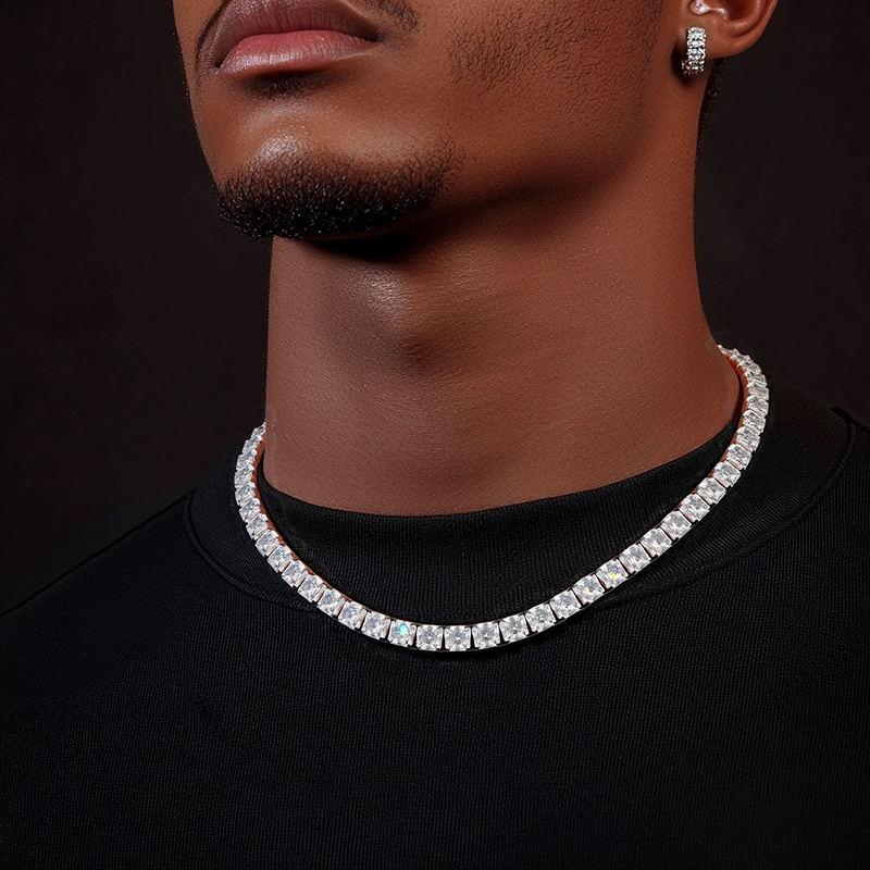 925s & Vvs Moissanite 5mm Asscher Cut Tennis Chain With Iced Out Shine - Image 3