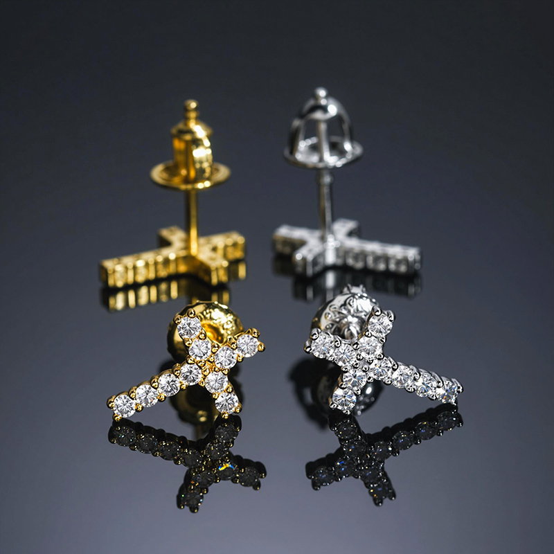 925s & Vvs Moissanite Cross Stud Earrings Iced Out Shine With Street Luxury