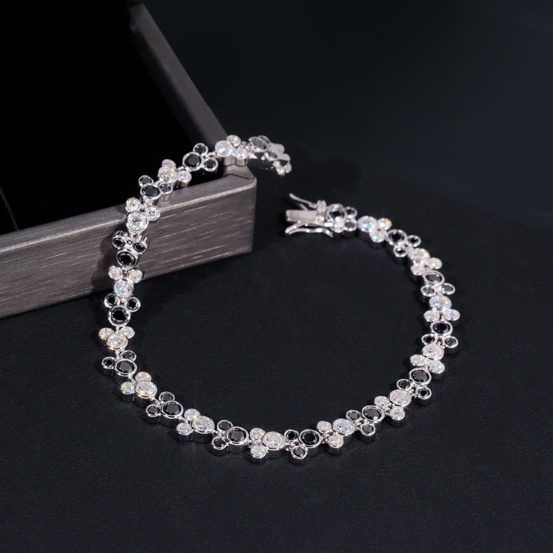 925s & Vvs Moissanite Black White Cute Cartoon Tennis Bracelet Iced Out - Image 3