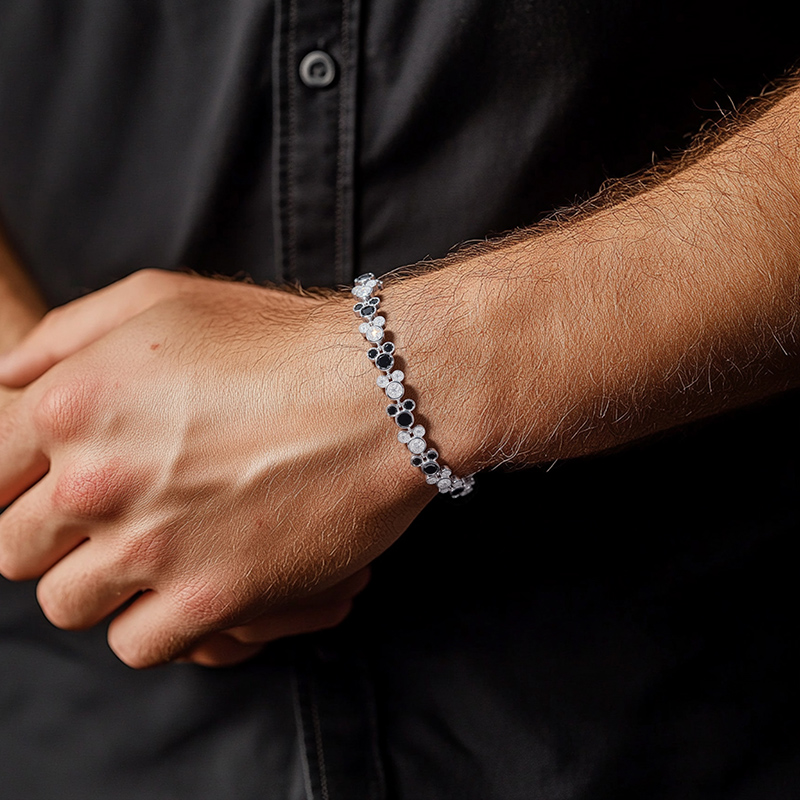 925s & Vvs Moissanite Black White Cute Cartoon Tennis Bracelet Iced Out - Image 5