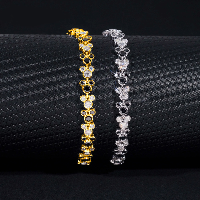 925s & Vvs Moissanite Black White Cute Cartoon Tennis Bracelet Iced Out