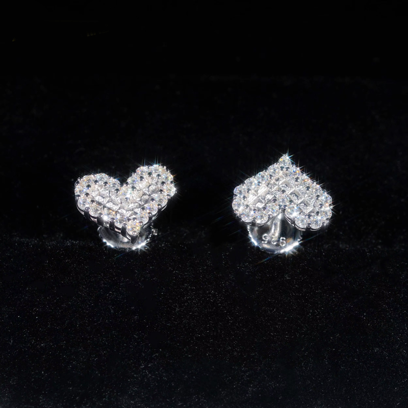 925s & Moissanite Heart Stud Earrings Iced Out Shine With Street Luxury - Image 3