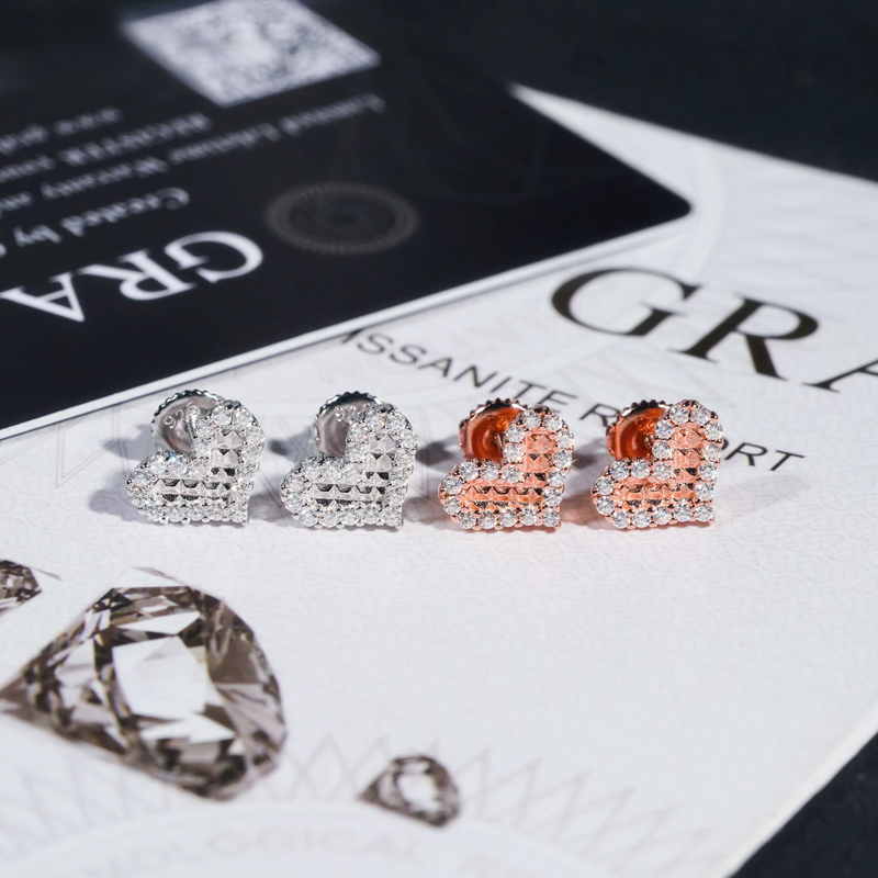 925s & Moissanite Heart Stud Earrings Iced Out Shine With Street Luxury - Image 7