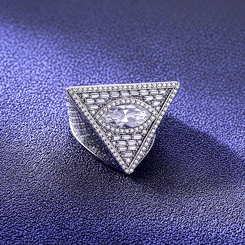 925s & Vvs Moissanite Marquise Brilliant Cut Triangle Eye Ring Iced Out