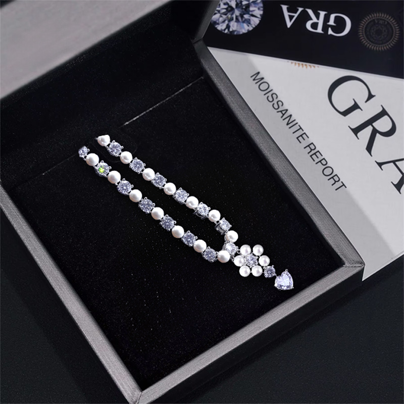 8mm 925s & Vvs Moissanite Pearl Flower Heart Tennis Necklace Iced Out - Image 4