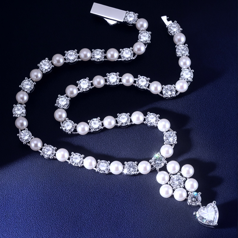 8mm 925s & Vvs Moissanite Pearl Flower Heart Tennis Necklace Iced Out - Image 5
