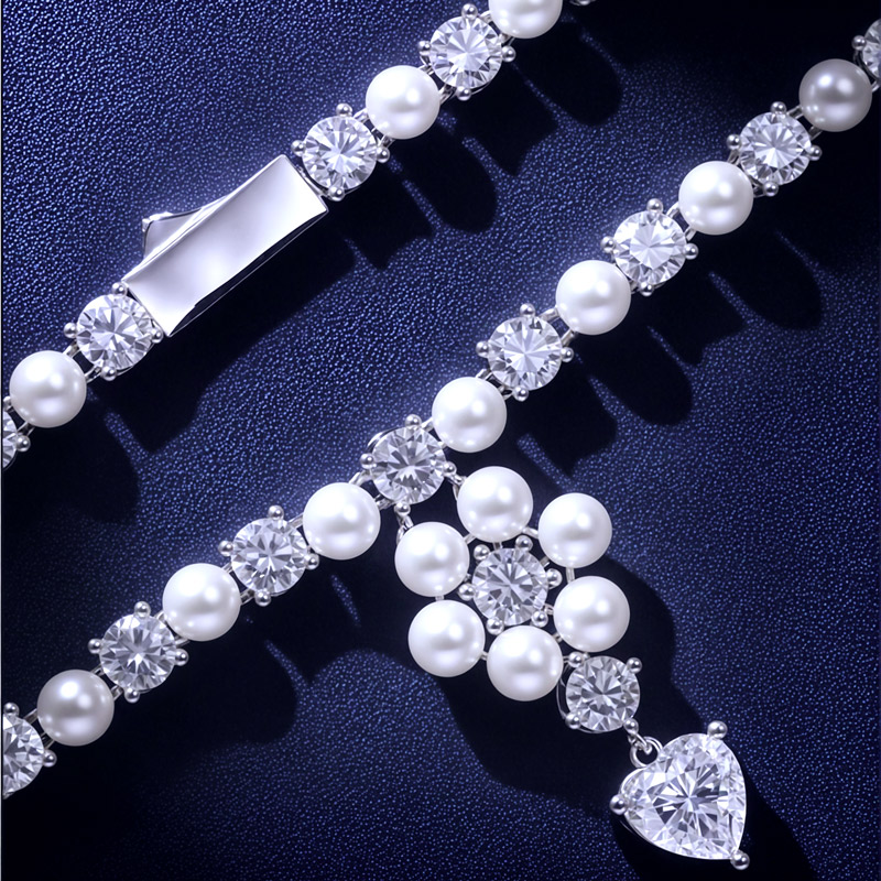 8mm 925s & Vvs Moissanite Pearl Flower Heart Tennis Necklace Iced Out - Image 6