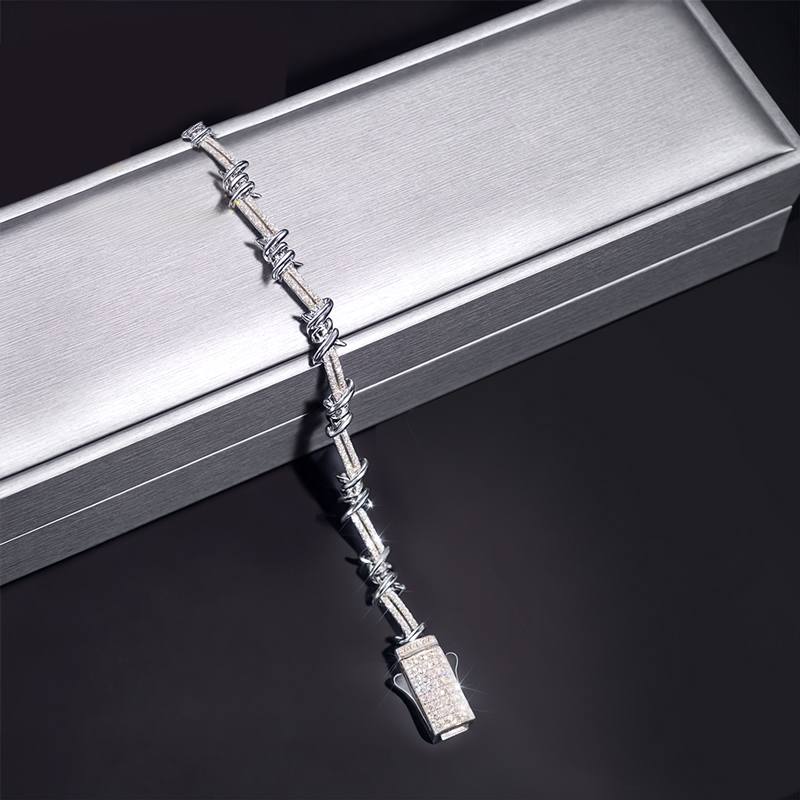8mm 925s & Vvs Moissanite Barbed Wire Thorn Bracelet Iced Out - Image 3
