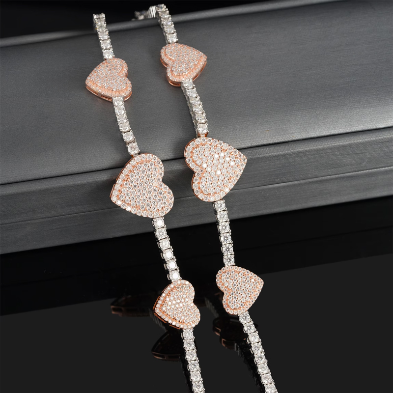 925s & Vvs Moissanite Two Tone Heart Tennis Bracelet Iced Out - Image 5