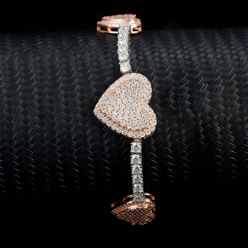 925s & Vvs Moissanite Two Tone Heart Tennis Bracelet Iced Out - Image 6