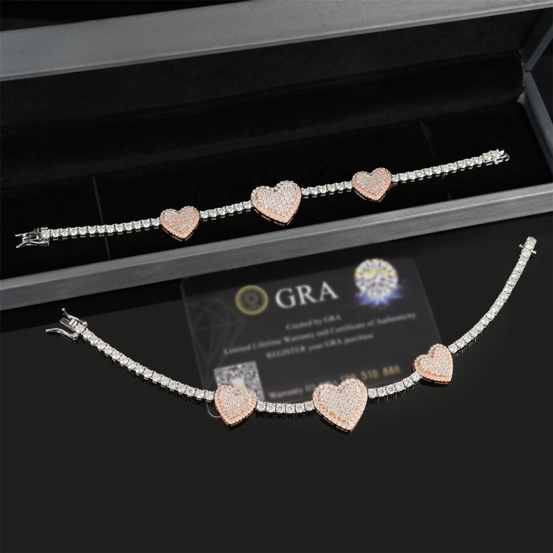 925s & Vvs Moissanite Two Tone Heart Tennis Bracelet Iced Out - Image 7