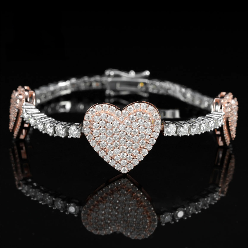 925s & Vvs Moissanite Two Tone Heart Tennis Bracelet Iced Out