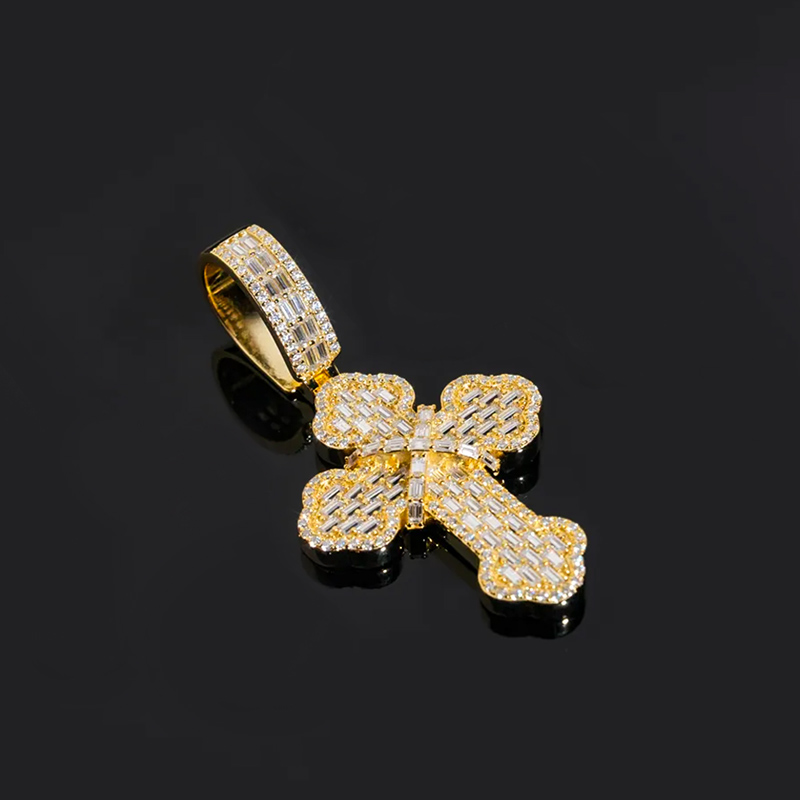 S925 & Moissanite Baguette Round Cut Cross Pendant With Iced Out Shine - Image 6
