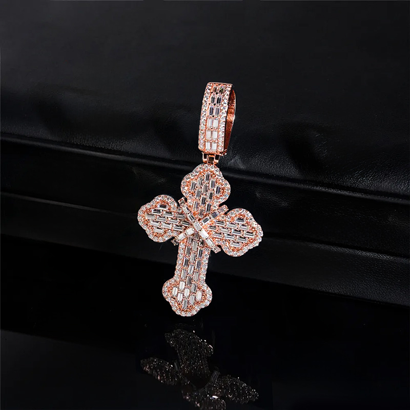 S925 & Moissanite Baguette Round Cut Cross Pendant With Iced Out Shine - Image 7