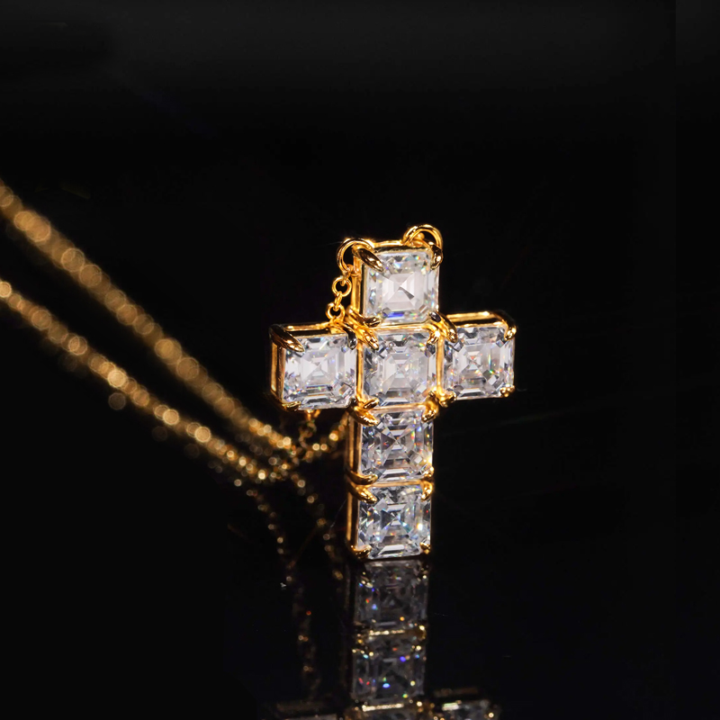925s & Vvs Moissanite Asscher Cut Cross Pendant Necklace Iced Out - Image 5