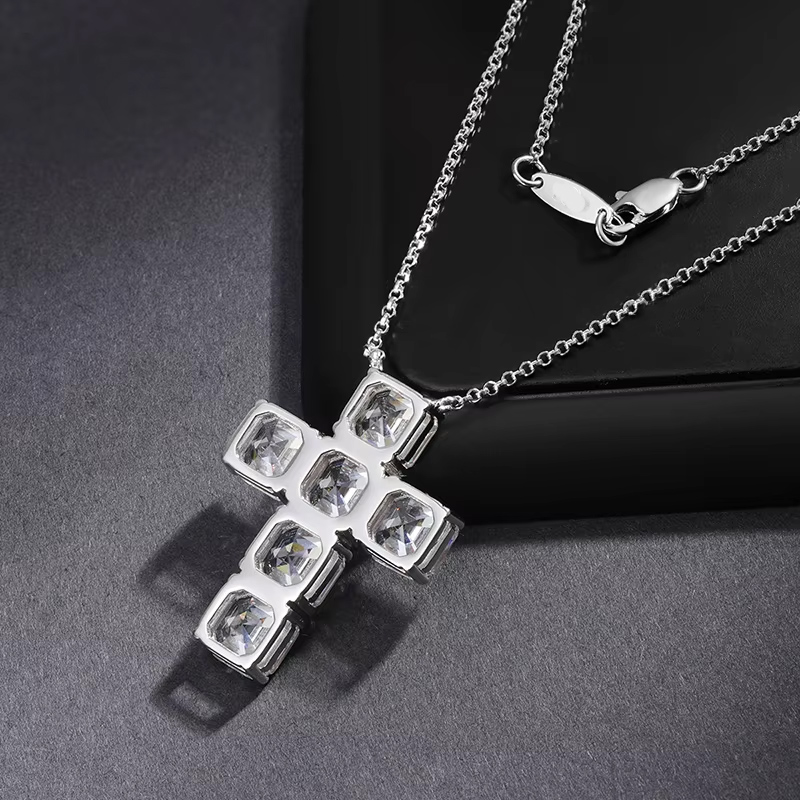 925s & Vvs Moissanite Asscher Cut Cross Pendant Necklace Iced Out - Image 6