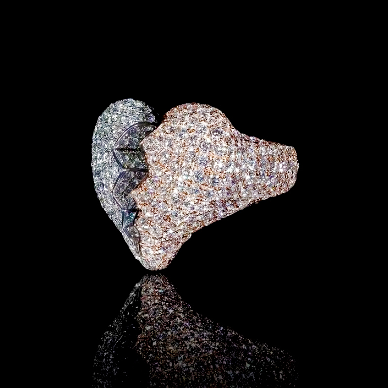 925s & Vvs Moissanite Broken Heart Ring In White And Rose Gold Iced Out