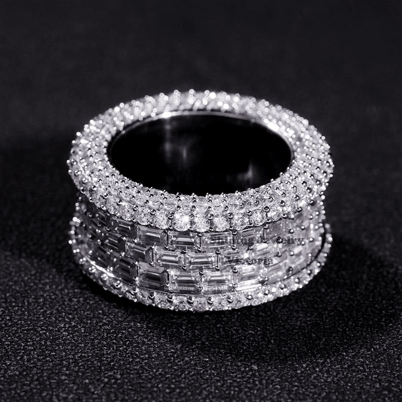 925s & Vvs Moissanite Full Iced Out Baguette Cut Ring Band Silver - Image 3
