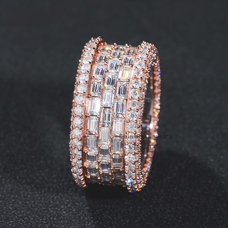 925s & Vvs Moissanite Full Iced Out Baguette Cut Ring Band Silver