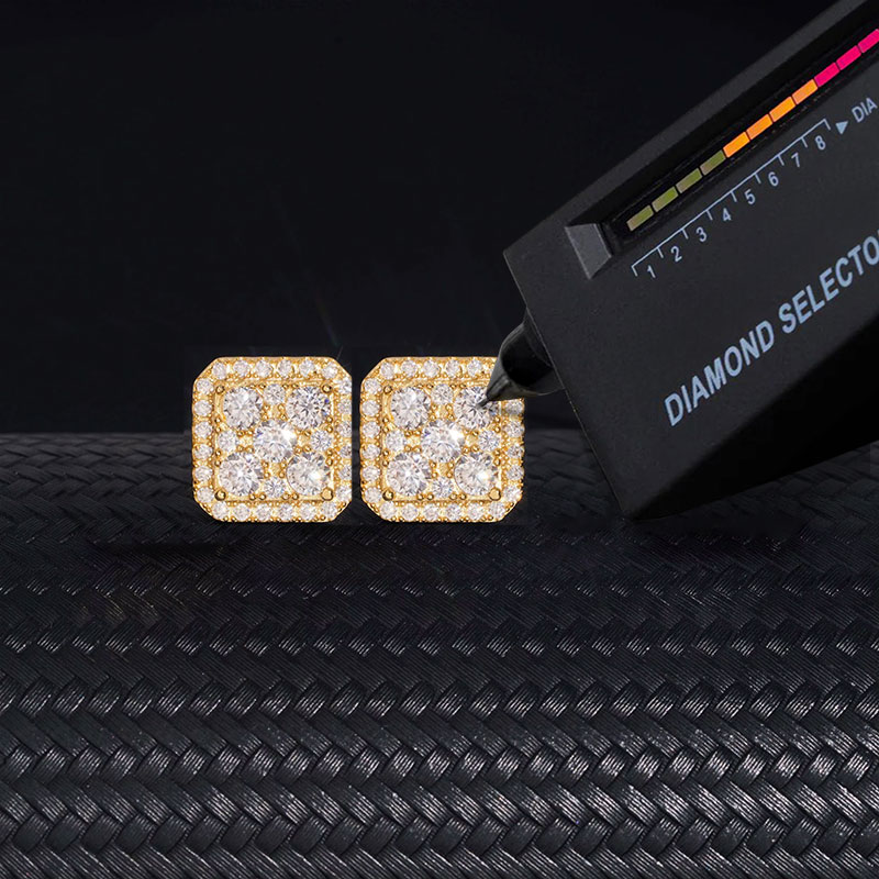 925s & Moissanite Square Full Iced Out Halo Earrings Silver - Image 4