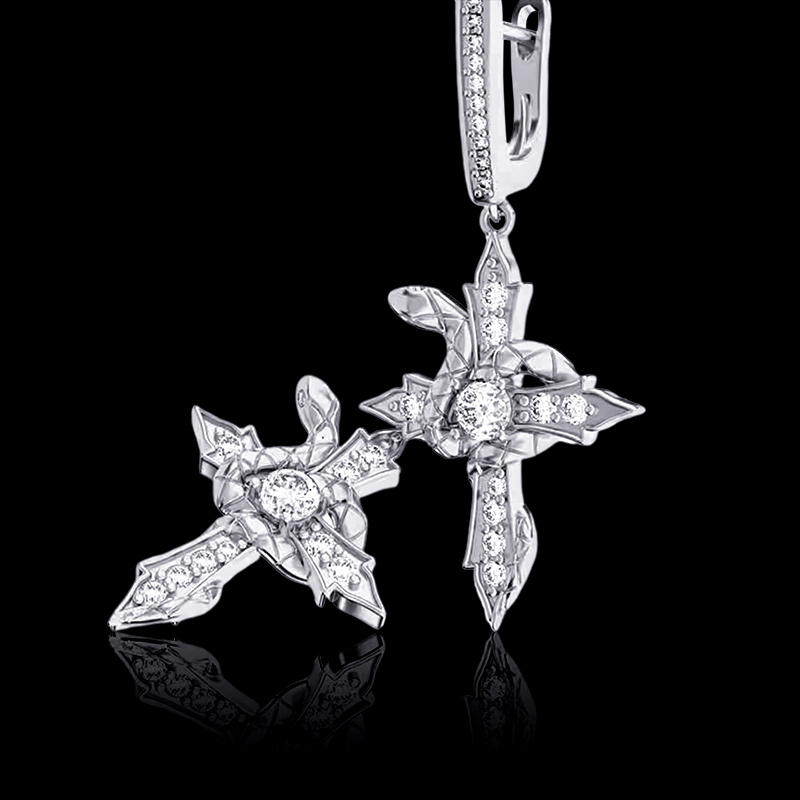 925 & Vvs Moissanite Snake Twisted Cross Earrings With Iced Out Shine - Image 3