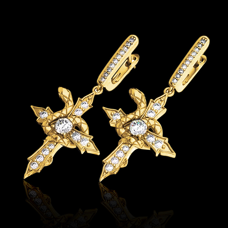 925 & Vvs Moissanite Snake Twisted Cross Earrings With Iced Out Shine - Image 4