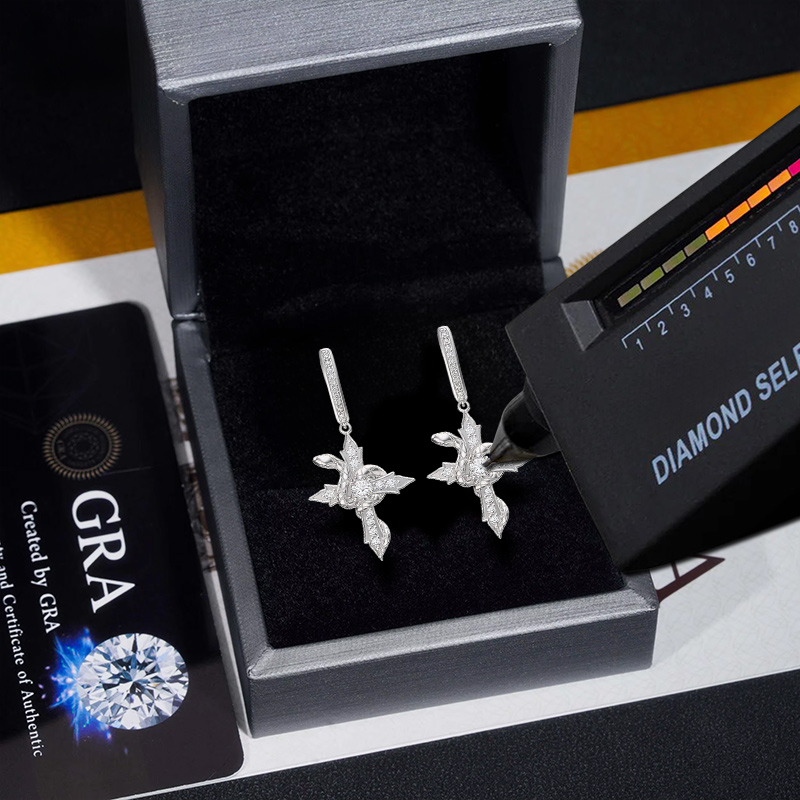 925 & Vvs Moissanite Snake Twisted Cross Earrings With Iced Out Shine - Image 6