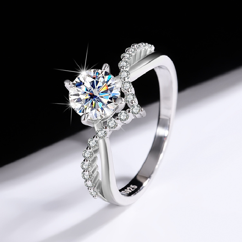 925s & Vvs Moissanite 1ct Round Cut Twisted Engagement Ring Iced Out - Image 3