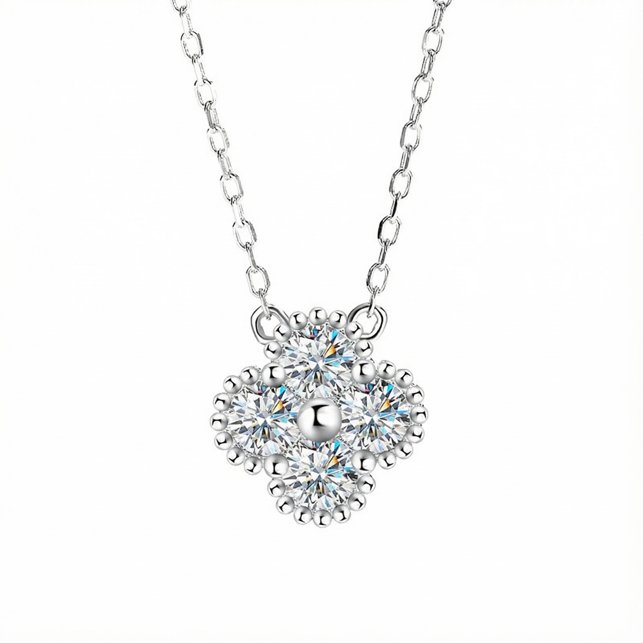 925 Silver Vvs Moissanite Four-leaf Clover Pendant Necklace Iced Out