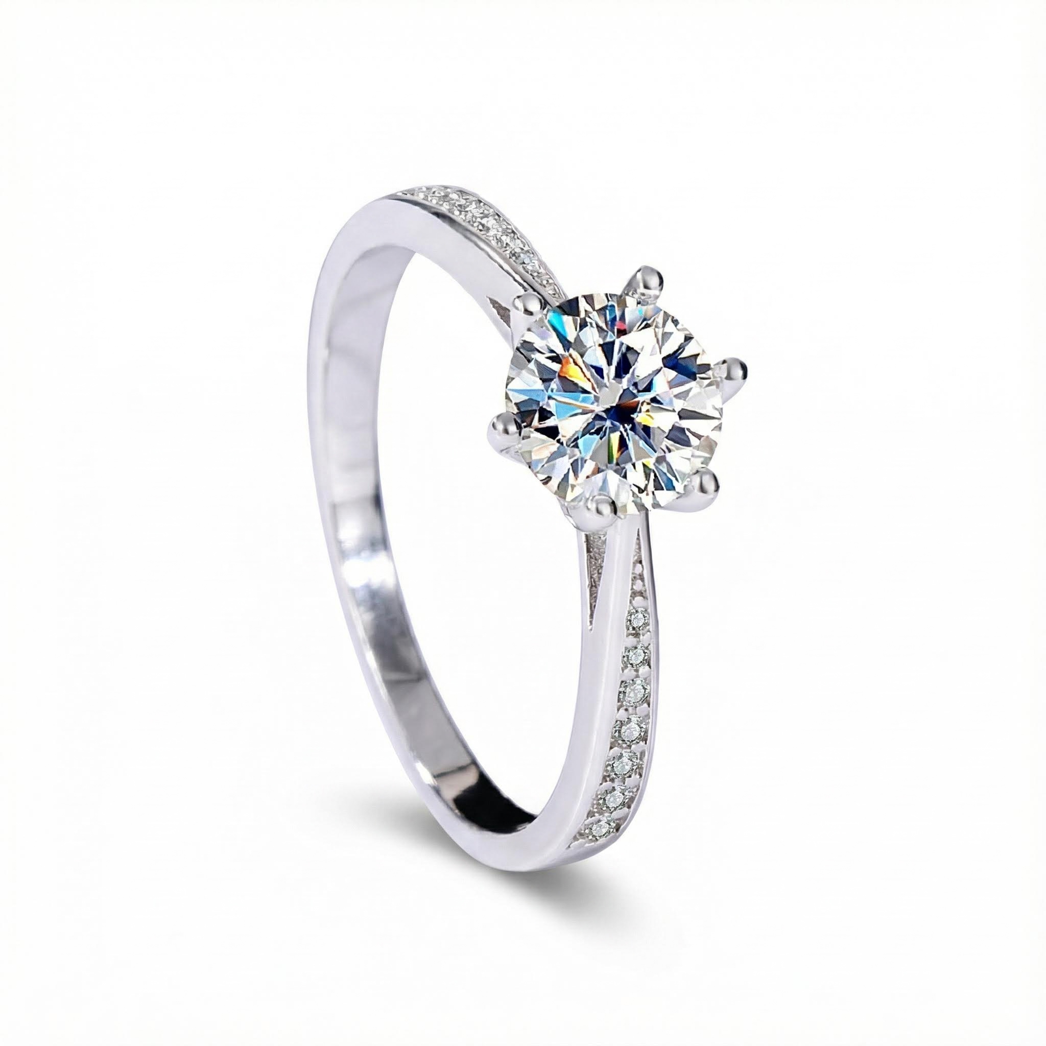 Bold S925 Silver Vvs Moissanite 0.5-3ct Brilliant Round Cut Engagement Ring