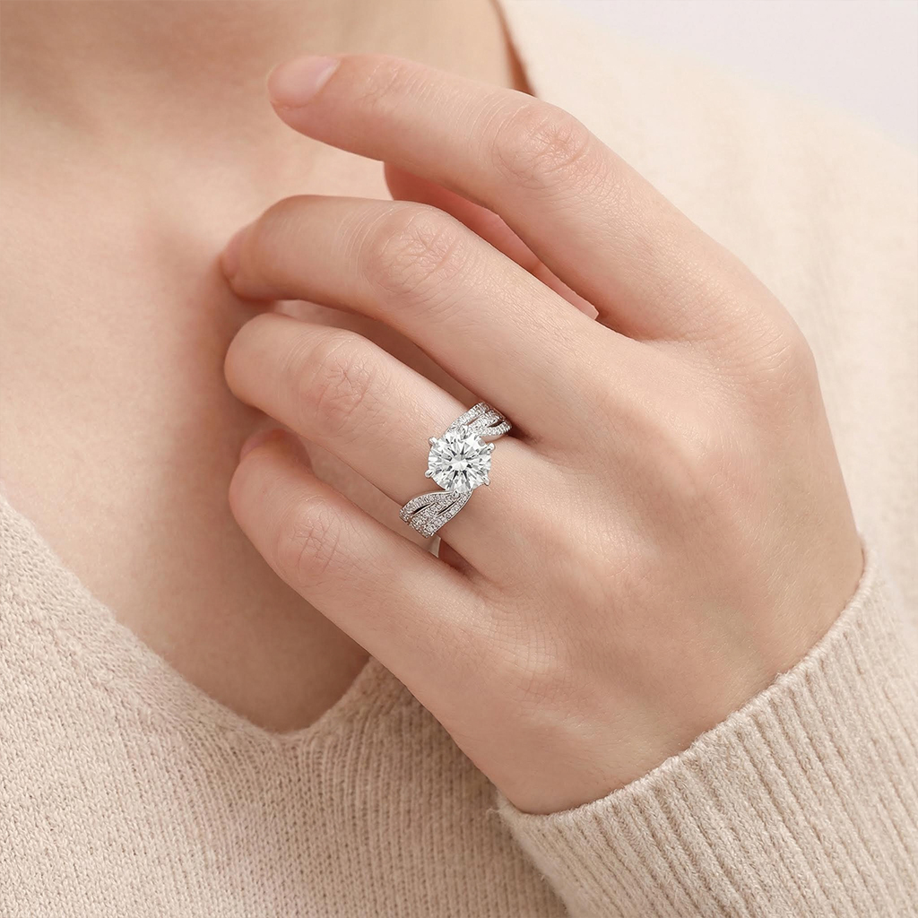 925s & Vvs Moissanite 3ct/5ct Brilliant Round Cut Wedding Engagement Ring - Image 3