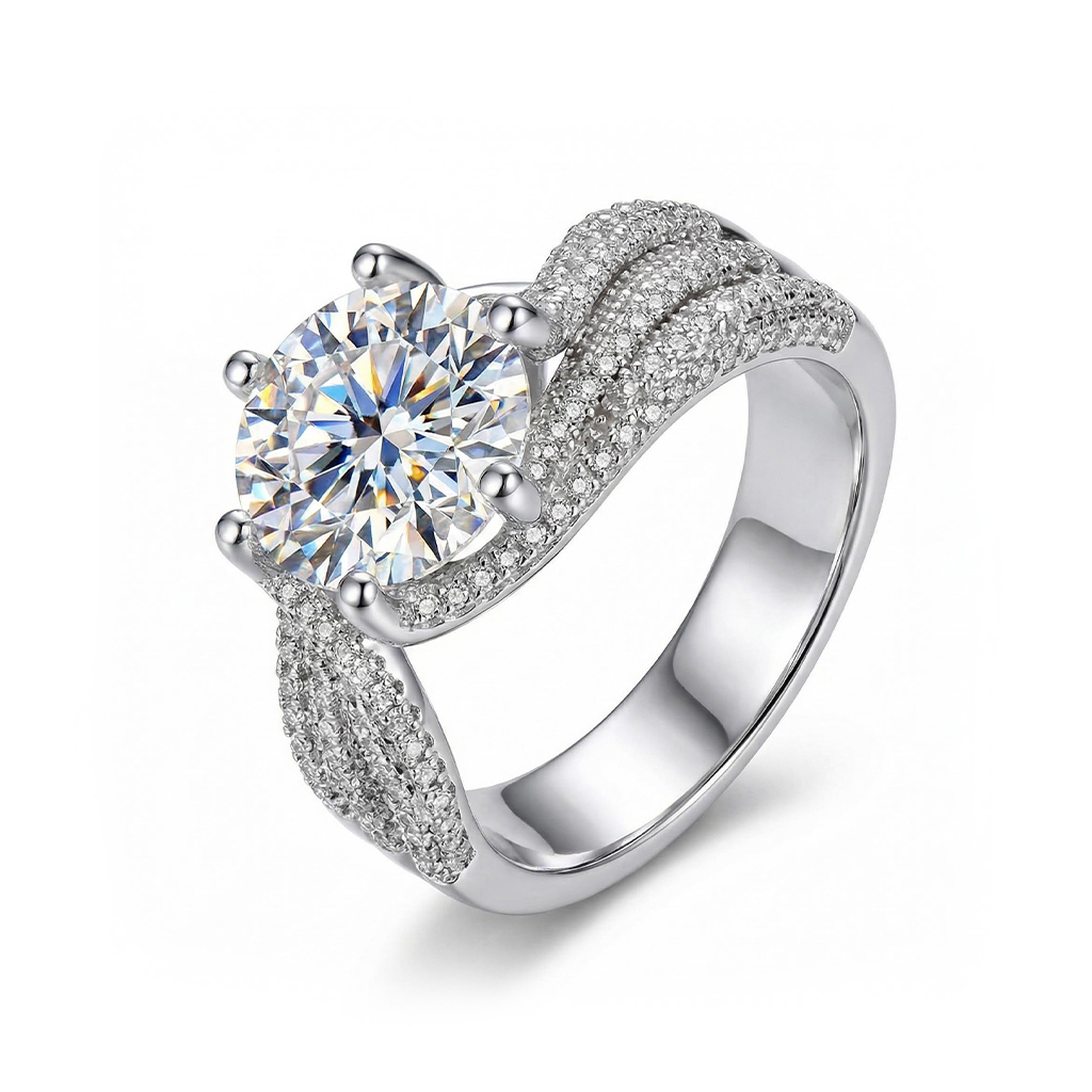 925s & Vvs Moissanite 3ct/5ct Brilliant Round Cut Wedding Engagement Ring - Image 4