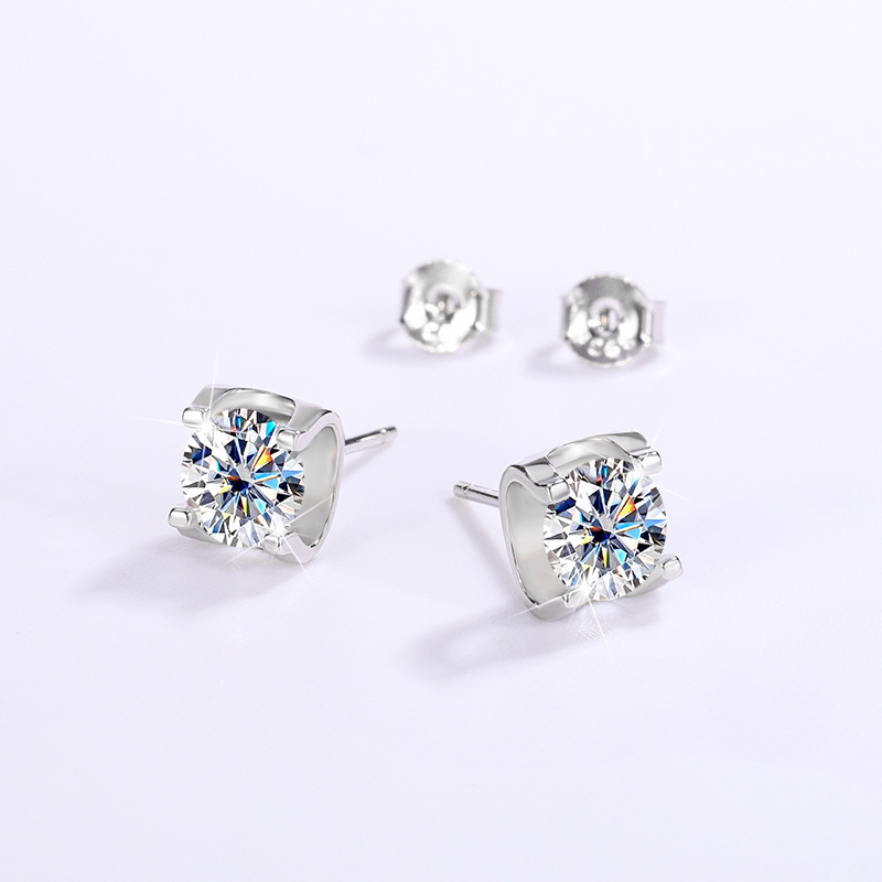 0.5ct/1ct Vvs Moissanite S925 Silver Round Cut Stud Earrings Iced Out - Image 3