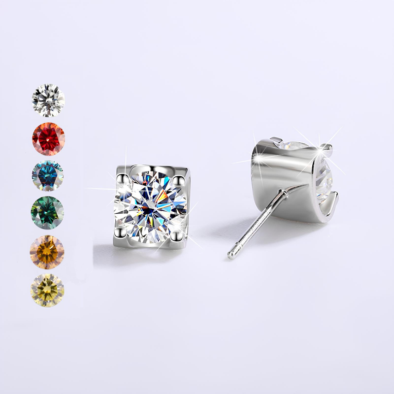0.5ct/1ct Vvs Moissanite S925 Silver Round Cut Stud Earrings Iced Out