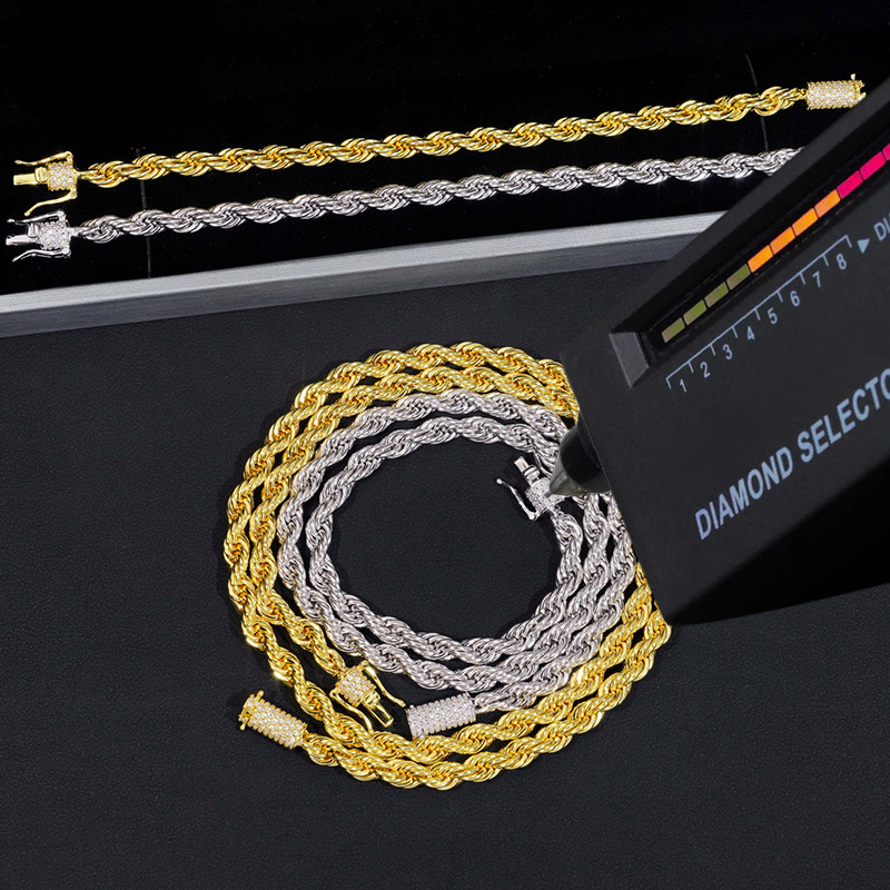 6mm 925s & Vvs Moissanite Clasp Stainless Steel Rope Bracelet Iced Out - Image 7