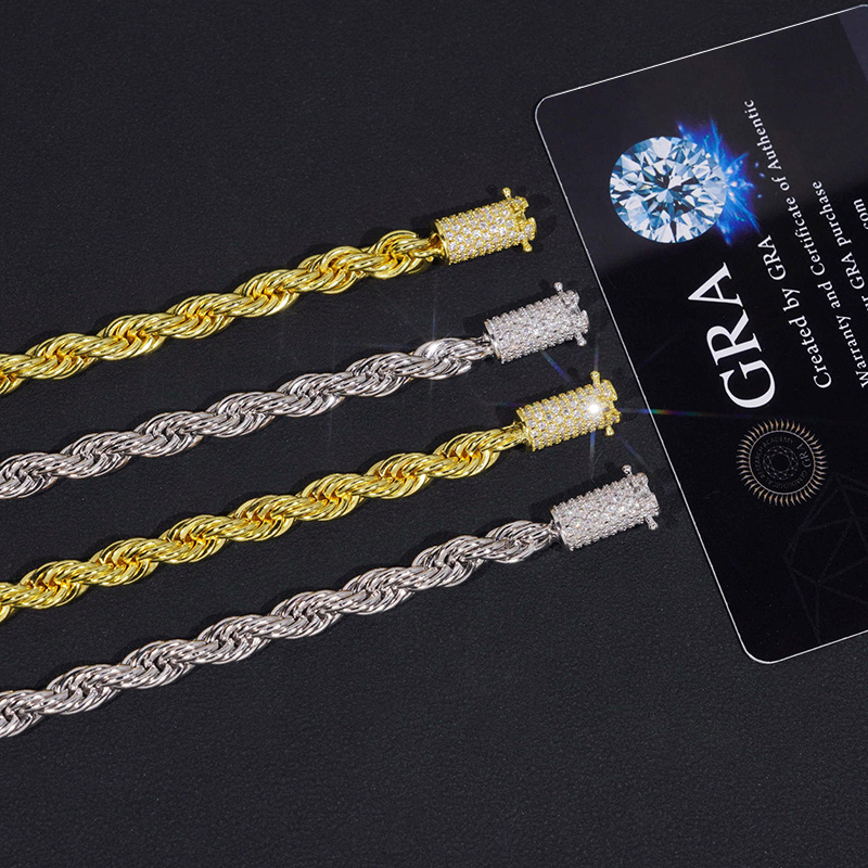 6mm 925s & Vvs Moissanite Clasp Stainless Steel Rope Bracelet Iced Out - Image 8