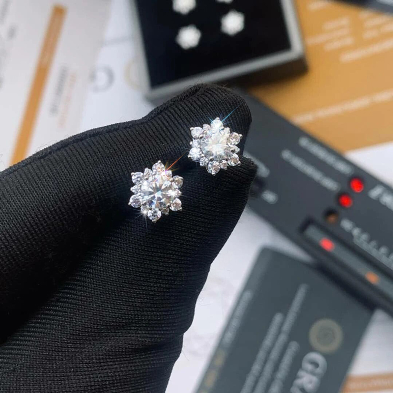 925s & Vvs Moissanite Snowflake Stud Earrings In White Gold Iced Out - Image 3