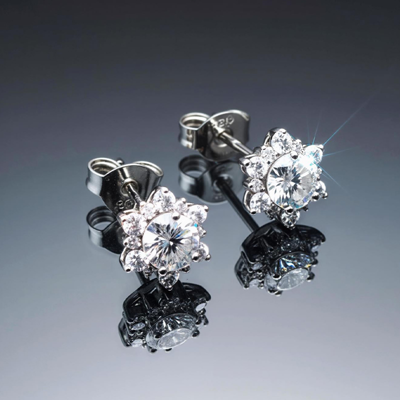925s & Vvs Moissanite Snowflake Stud Earrings In White Gold Iced Out - Image 4