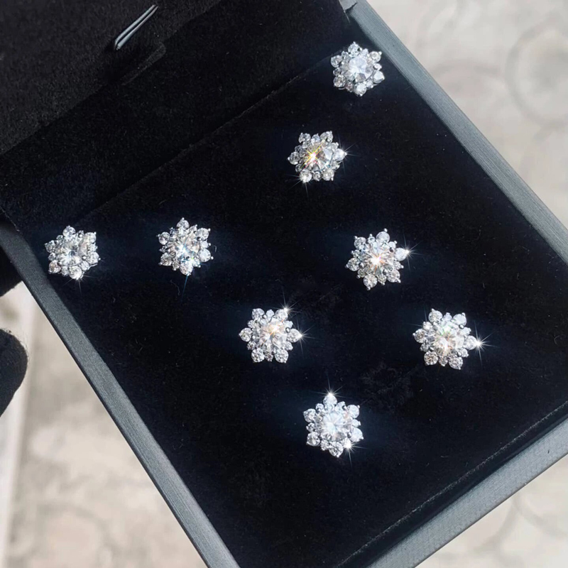 925s & Vvs Moissanite Snowflake Stud Earrings In White Gold Iced Out - Image 7