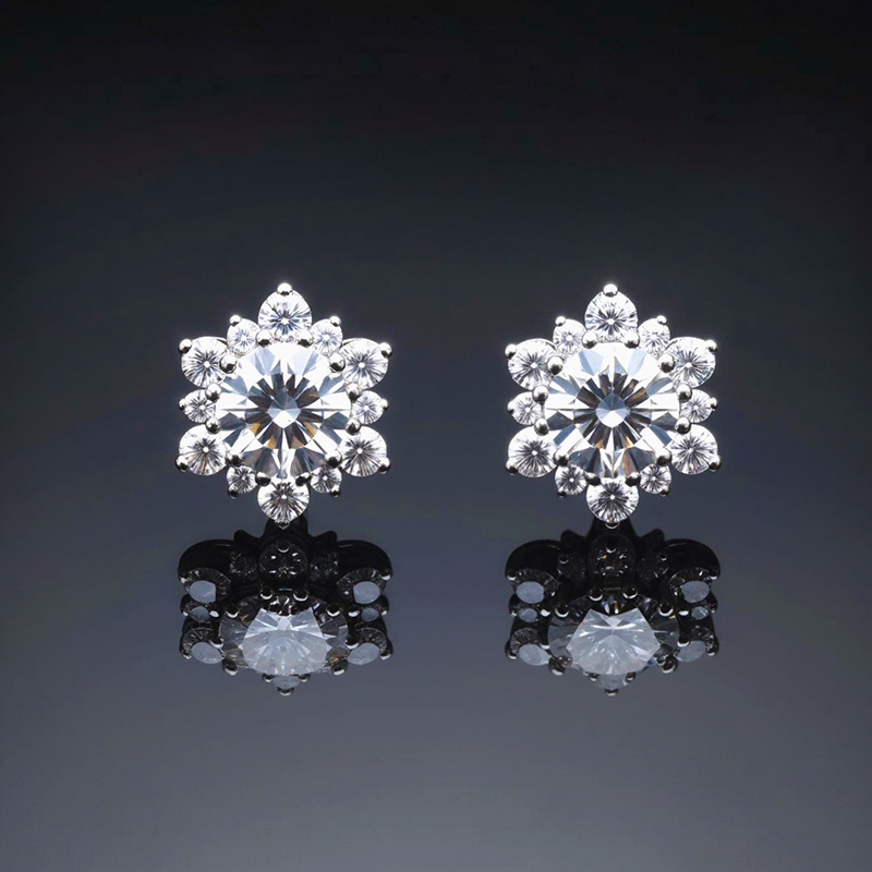 925s & Vvs Moissanite Snowflake Stud Earrings In White Gold Iced Out