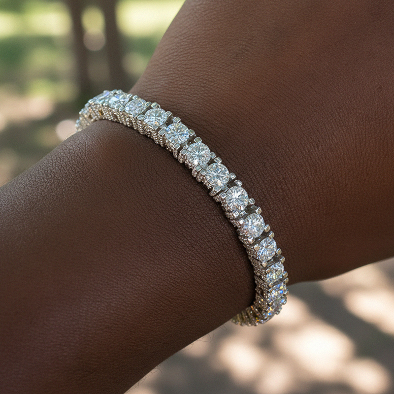 925s & Vvs Moissanite 5mm Tennis Bracelet With Iced Out Out Sides Silver - Image 4