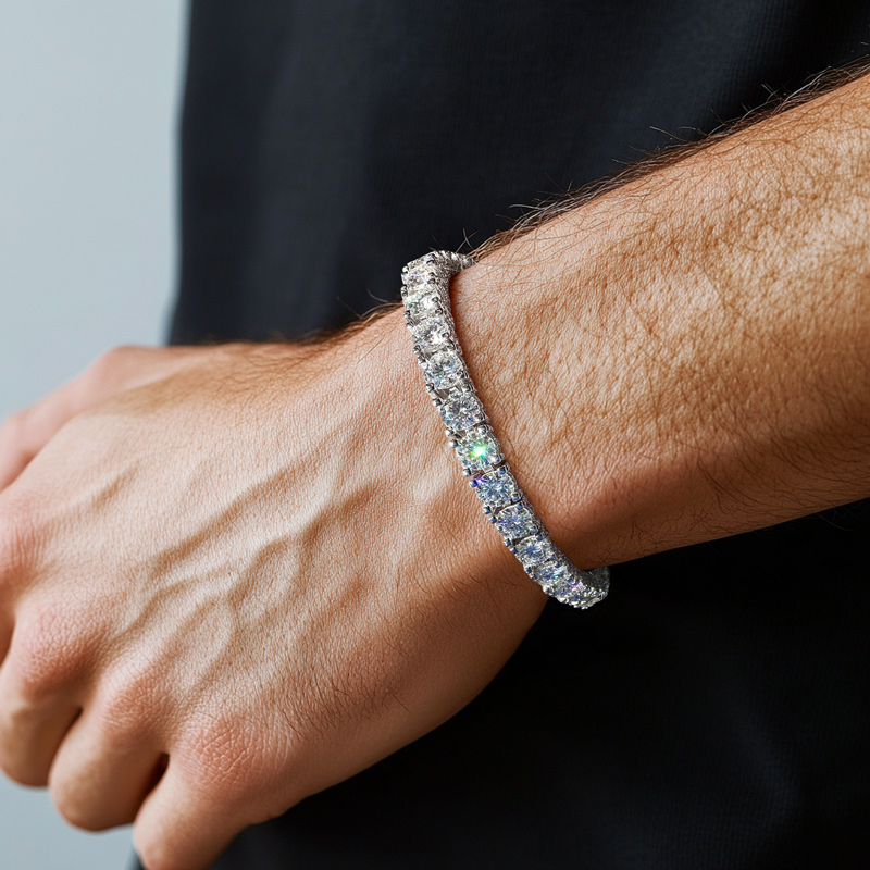 925s & Vvs Moissanite 5mm Tennis Bracelet With Iced Out Out Sides Silver - Image 8