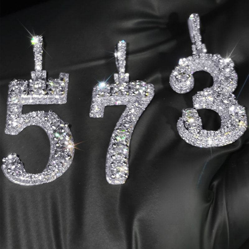 Iced Out Out Prong-set Diamond Highlights Number Pendant Moissanite