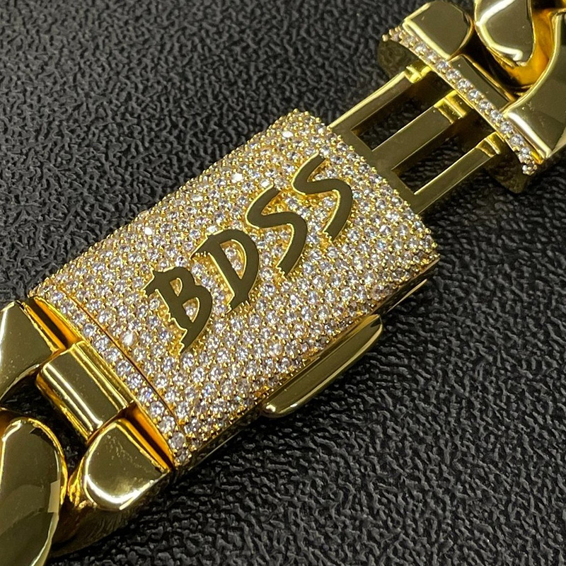 22mm 925s & Vvs Moissanite Box Clasp Stainless Steel Cuban Chain Iced Out - Image 3