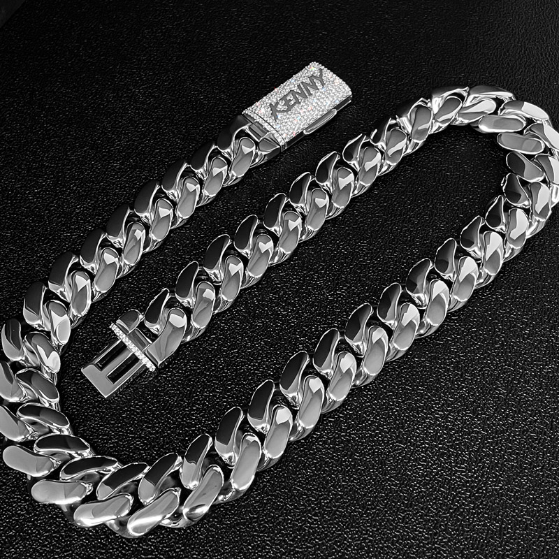 22mm 925s & Vvs Moissanite Box Clasp Stainless Steel Cuban Chain Iced Out - Image 4