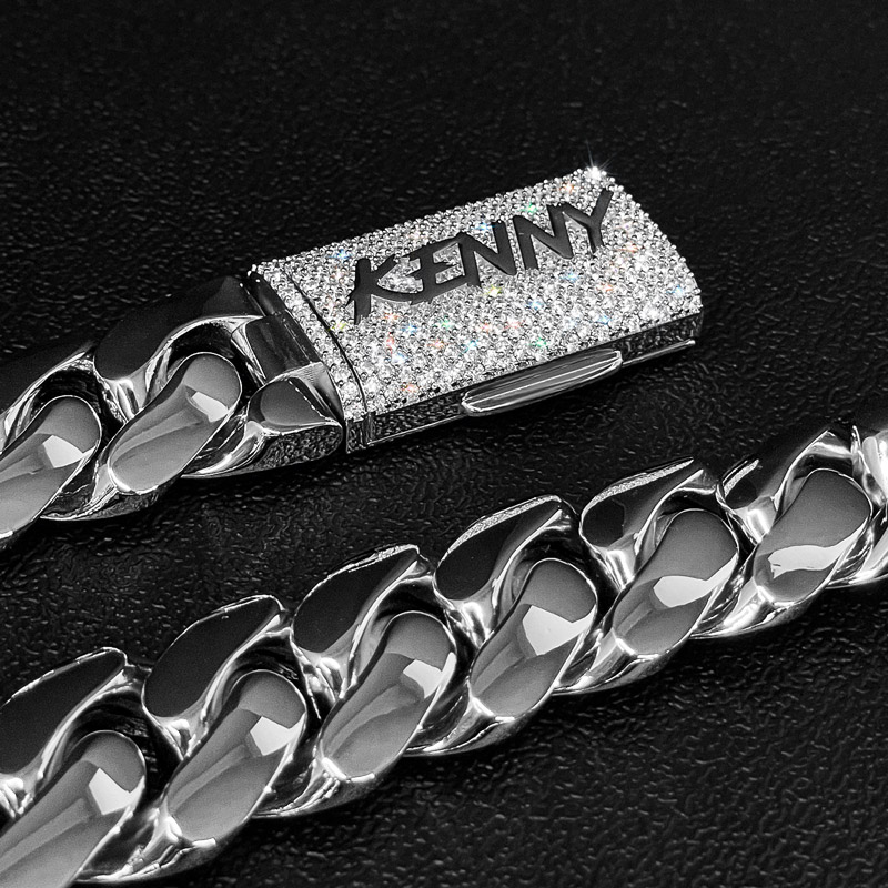 22mm 925s & Vvs Moissanite Box Clasp Stainless Steel Cuban Chain Iced Out - Image 6