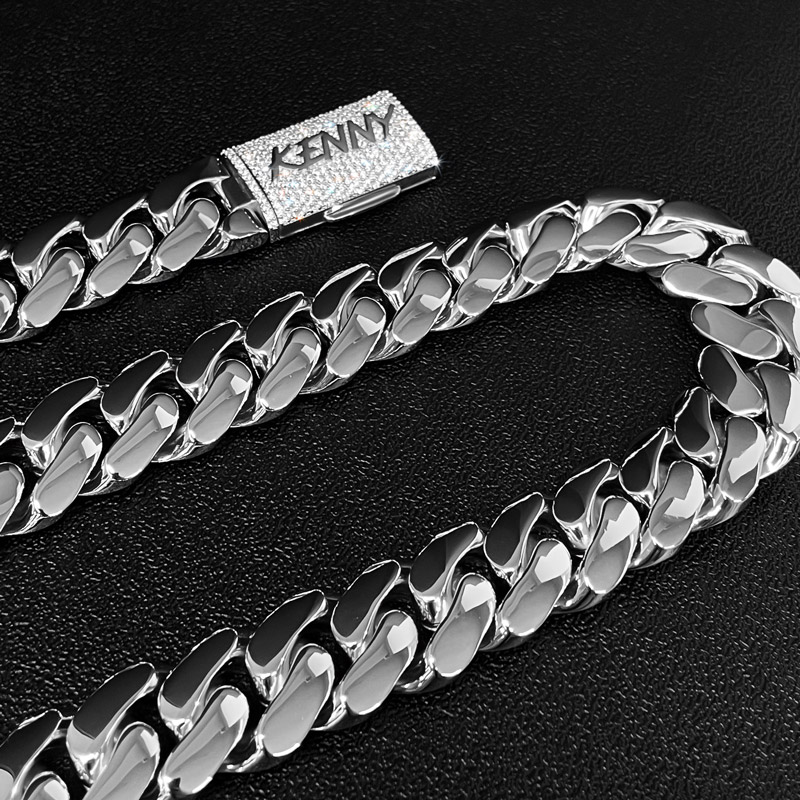 22mm 925s & Vvs Moissanite Box Clasp Stainless Steel Cuban Chain Iced Out - Image 8