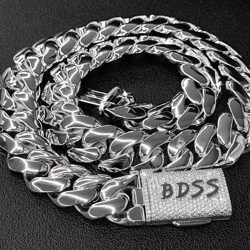 22mm 925s & Vvs Moissanite Box Clasp Stainless Steel Cuban Chain Iced Out